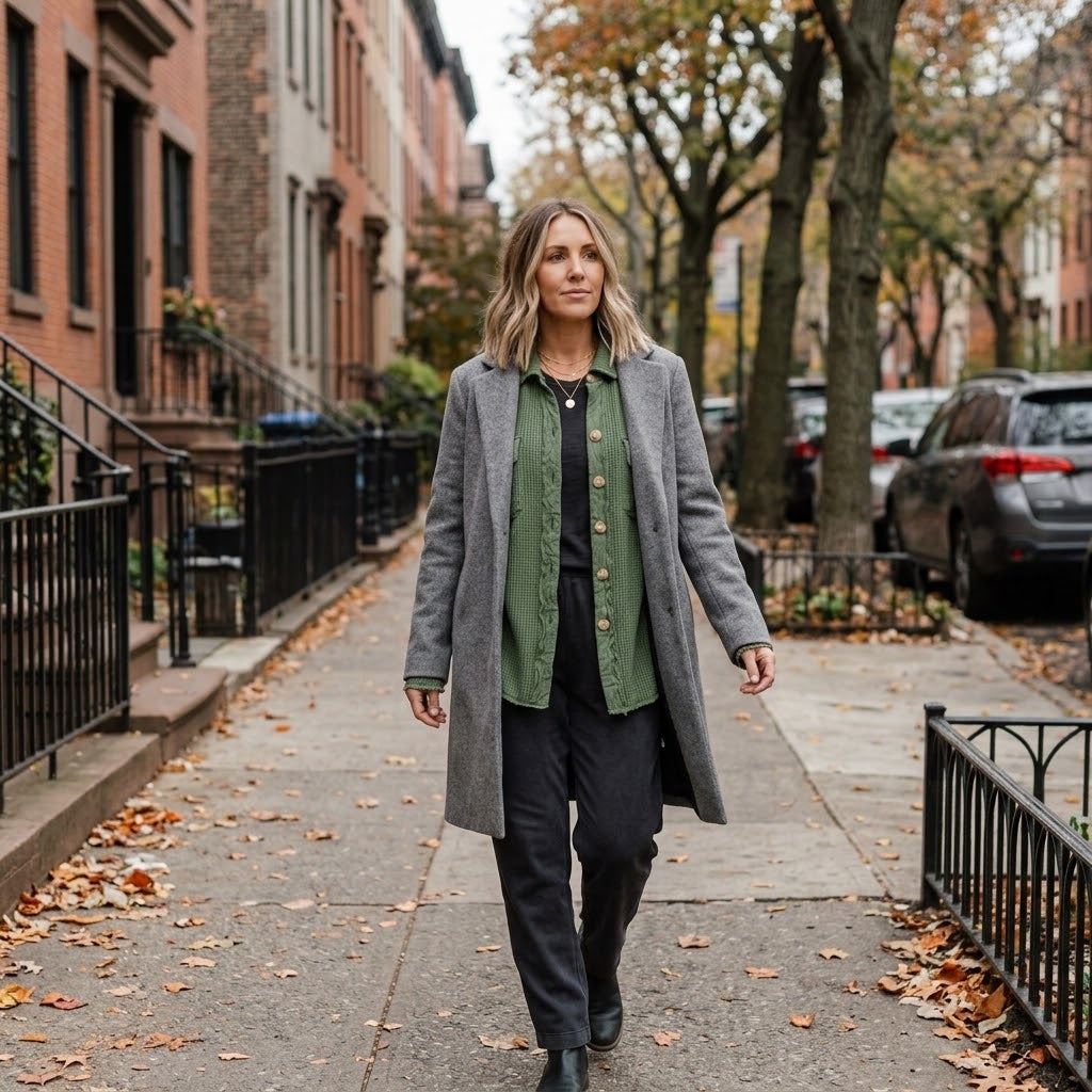 Woman wearing Snuvelle button-up lapel shirt jacket in a solid color