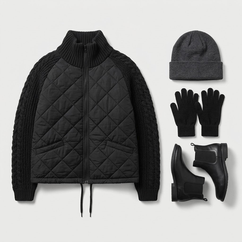 Woman wearing Snuvelle stand collar zip-up winter jacket with pockets